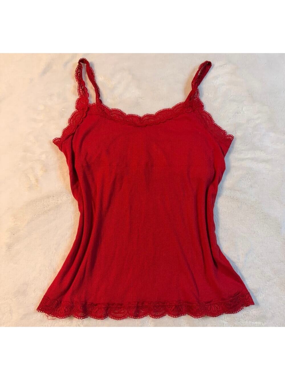 Y2K Faded Glory Red Lace Cami top with adjustable straps